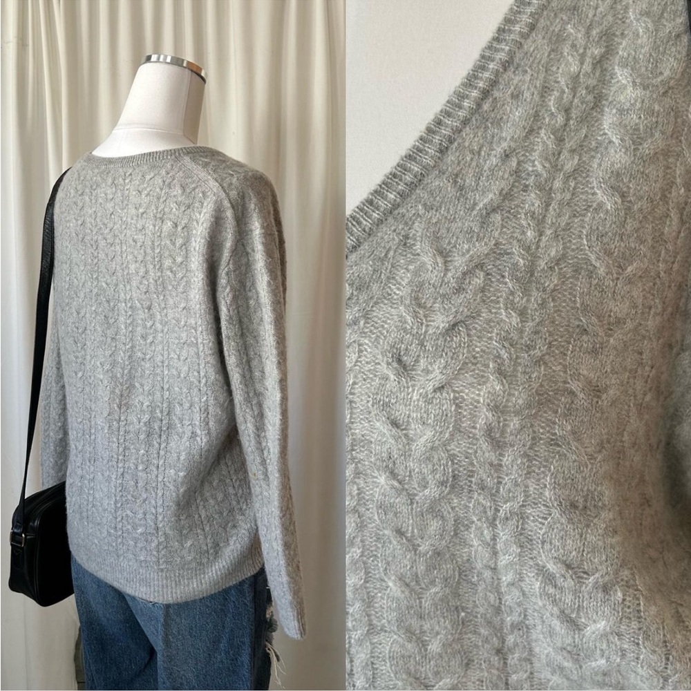 Grey J. Crew Cashmere Cable knit V-neck sweater XS - Picture 8 of 8